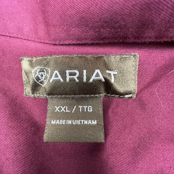 Ariat Burgundy Button Down Shirt 2XL Western Fit Long Sleeve Work Outdoors - Picture 7 of 7